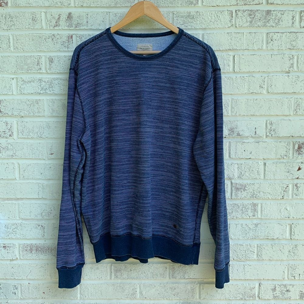 True Grit California 100% cotton blue striped sweatshirt thick teeshirt men’s XL